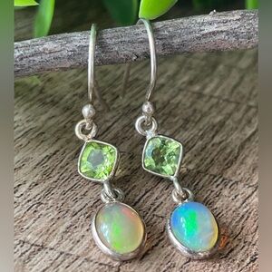Dangle Opal Earrings 925 Sterling Silver Fire Opal & Peridot Danglers! Luxury!